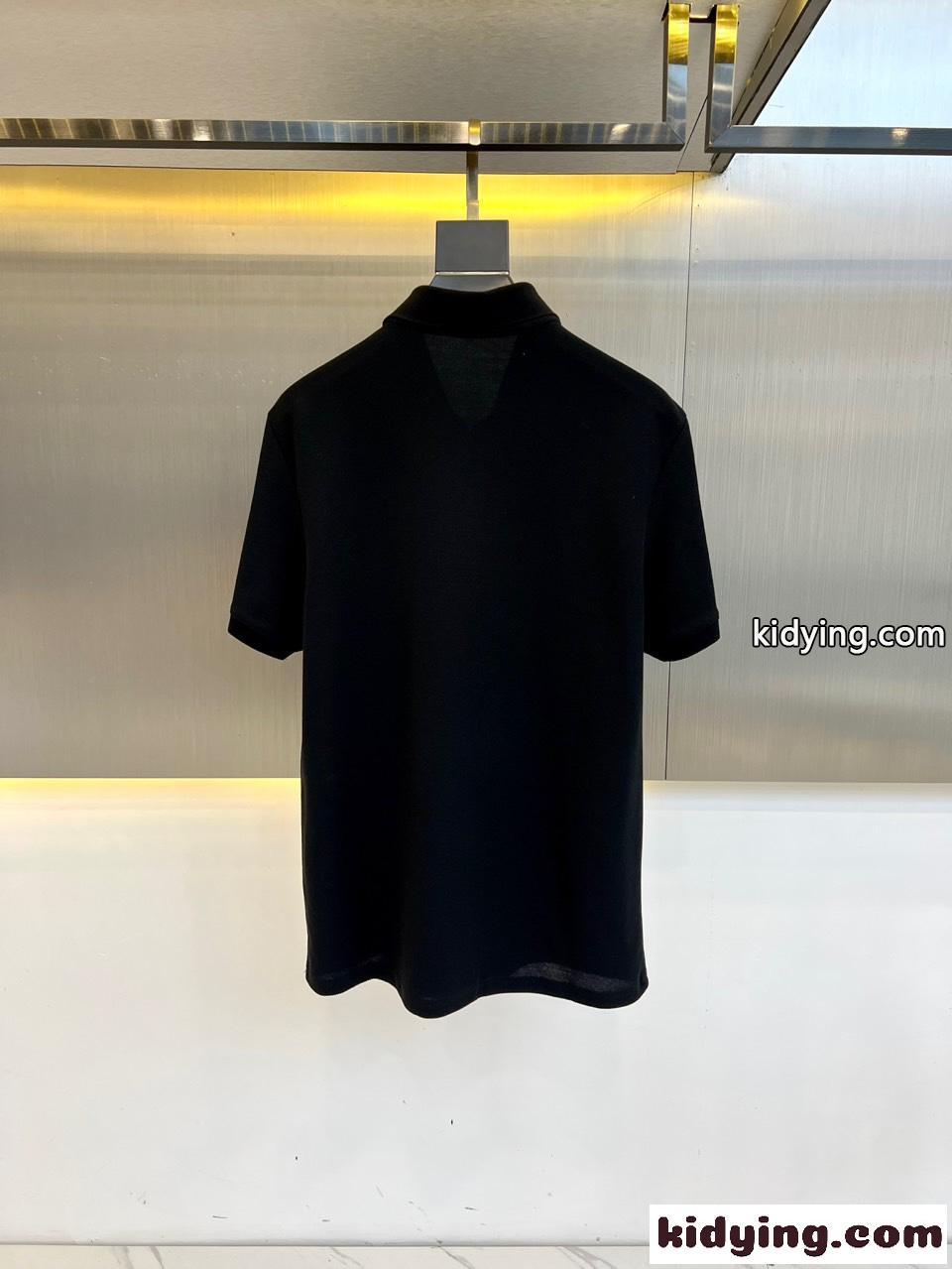 ハーフジップ 半袖 ポロシャツ プラダ Tシャツ コピー シルケットコットン ブラック-4