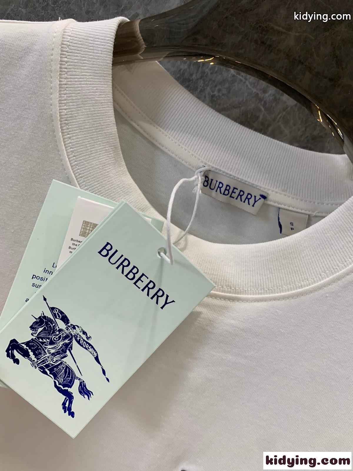 定番 刺繍入り クルーネック コットンTシャツ バーバリー 半袖Tシャツ コピー ホワイト-0
