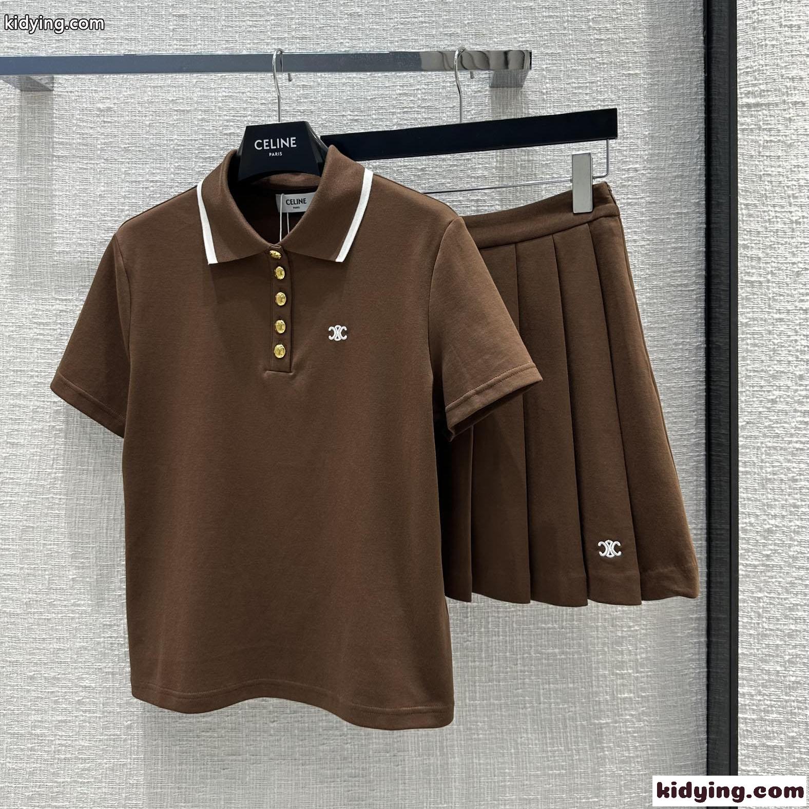 カジュアル おしゃれ トリオンフ ポロシャツ ミニスカート 2点セット セリーヌ セットアップ コピー-1