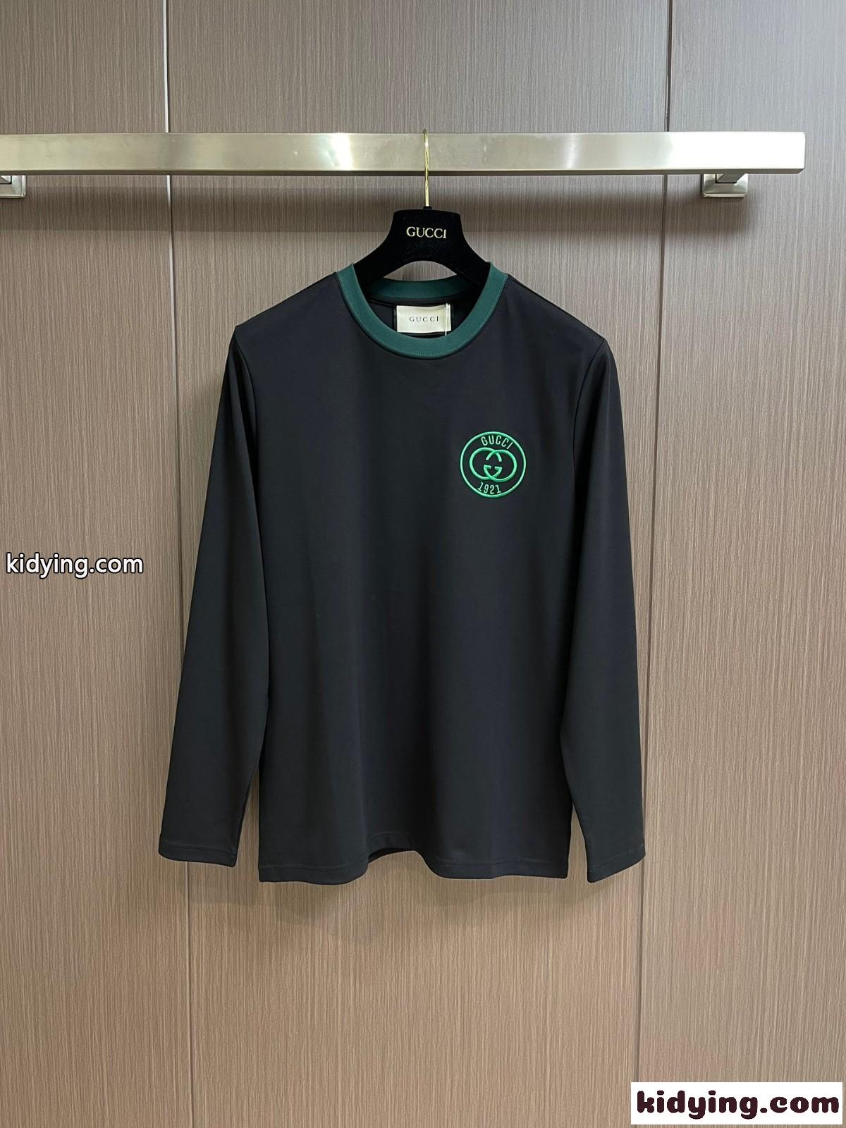 合わせやすい クルーネック コットン 長袖Tシャツ グッチ Tシャツ コピー ブラック-0