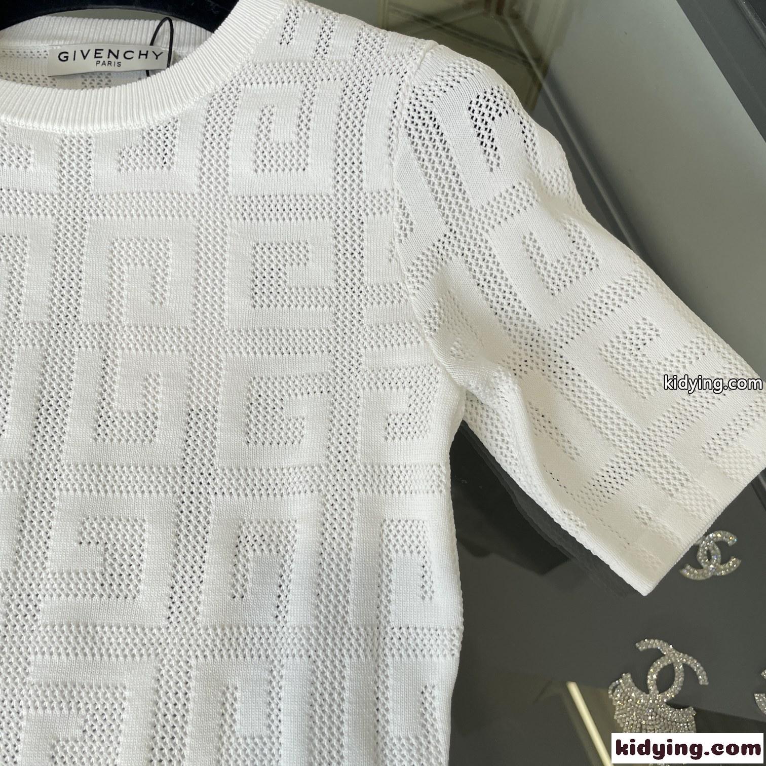 3色あり 女性らしい クルーネック 透け感 春夏 半袖 カットソー ジバンシィ Tシャツ コピー ロゴ 上品 メッシュ-2