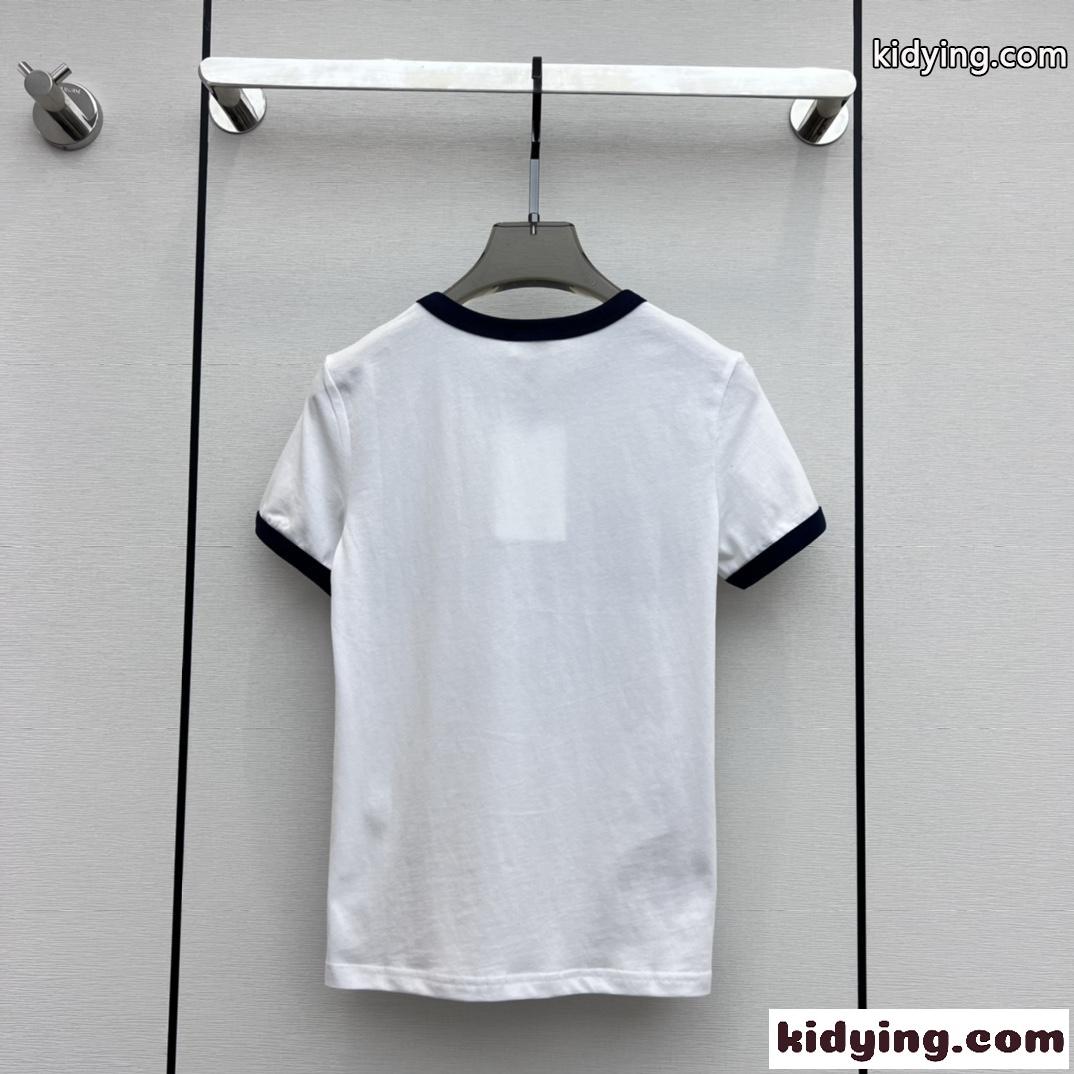 人気 定番 ロゴ クルーネック コットン 半袖Tシャツ セリーヌ Tシャツ コピー-0