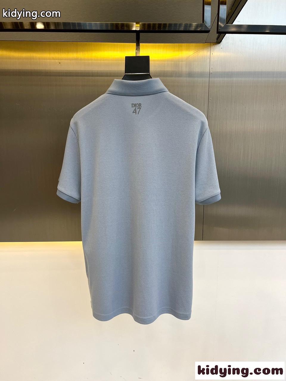 カジュアル クリスチャン・ディオール 半袖Tシャツ コピー コットンピケ ポロシャツ ブルー-4