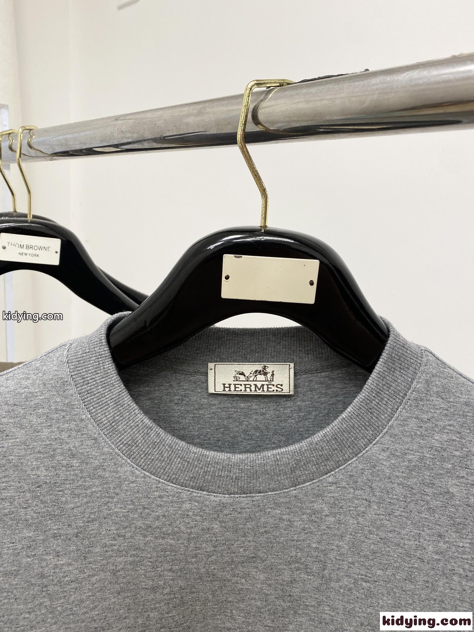 定番 カジュアル エルメス Tシャツ コピー クルーネック コットン スウェットシャツ グレー-2