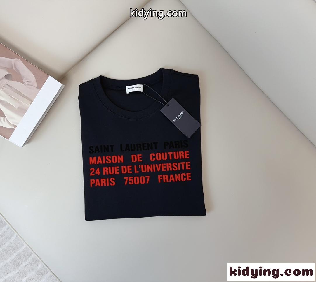 シンプル コットン ロゴTシャツ イヴ・サンローラン Tシャツ コピー ブラック-4