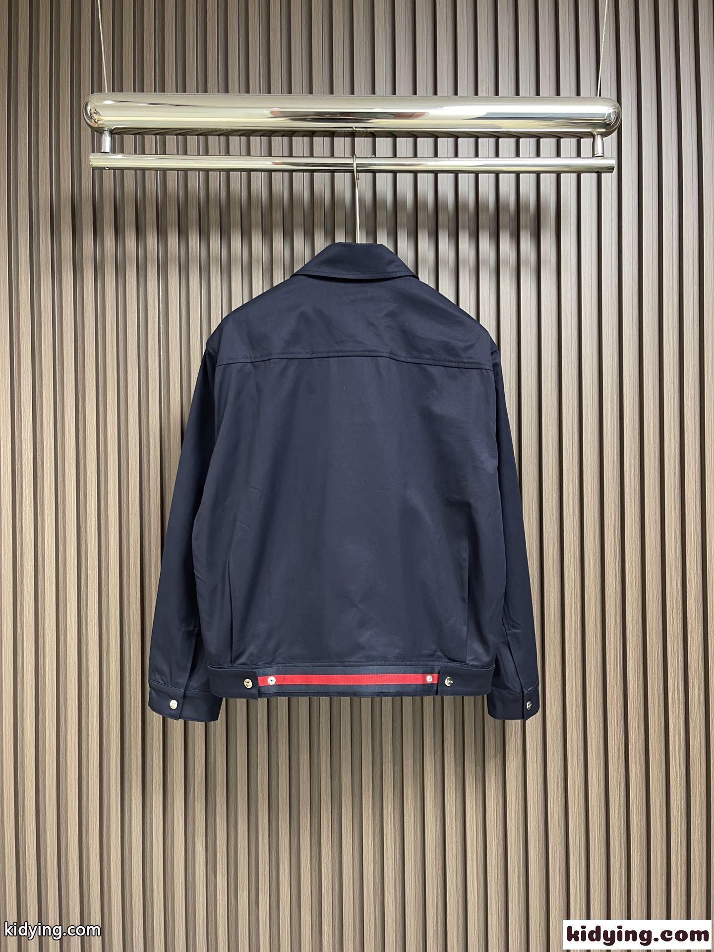 ウェブ ストライプ付き コットンツイル ジャケット グッチ ジャケット コピー ブルゾン ネイビー-1