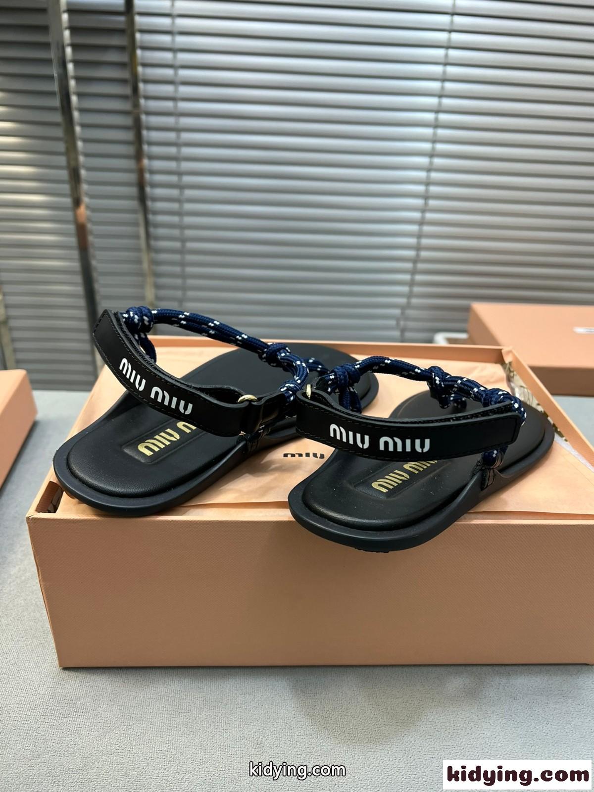 Riviere コードxレザー サンダル ミュウミュウ サンダル コピー レディース ブルー-3