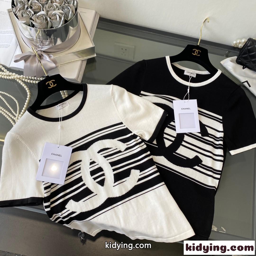 おしゃれ バイカラー ロゴ 上品 フェミニン シャネル tシャツ コピー 半袖 クルーネック カットソー-4