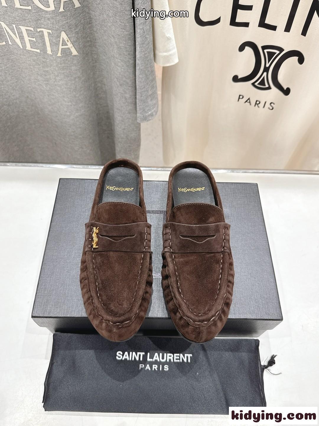 YSL ル ローファー イヴ・サンローラン レディースシューズ スーパーコピー スエード ダークブラウン-2