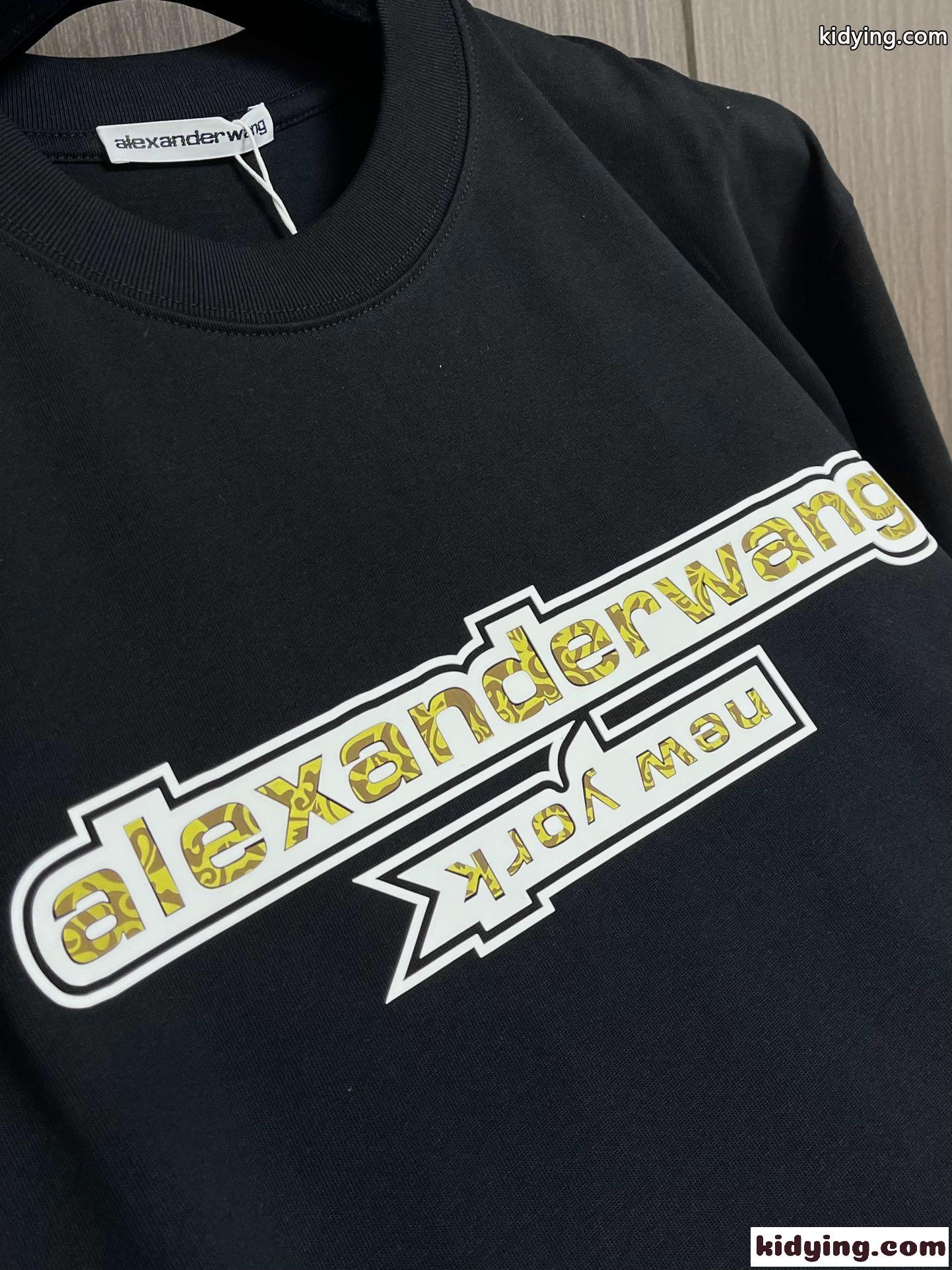 アレキサンダーワング Tシャツ コピー シンプル ロゴ入り クルーネック 半袖Tシャツ ブラック-2