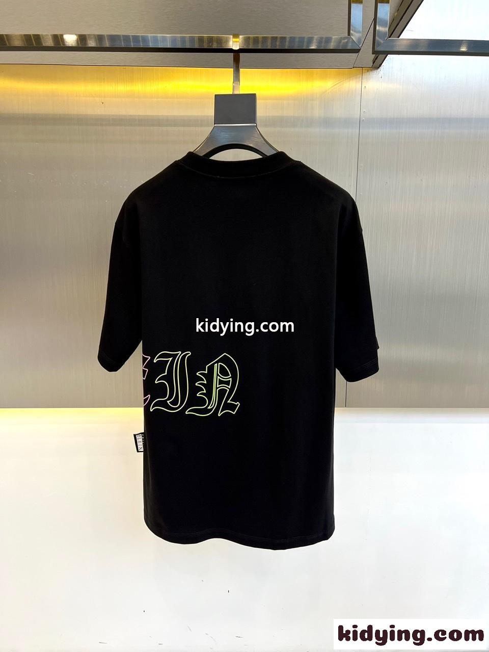 カジュアル ゆったり フィリッププレイン 半袖Tシャツ コピー クルーネック ブラック-4