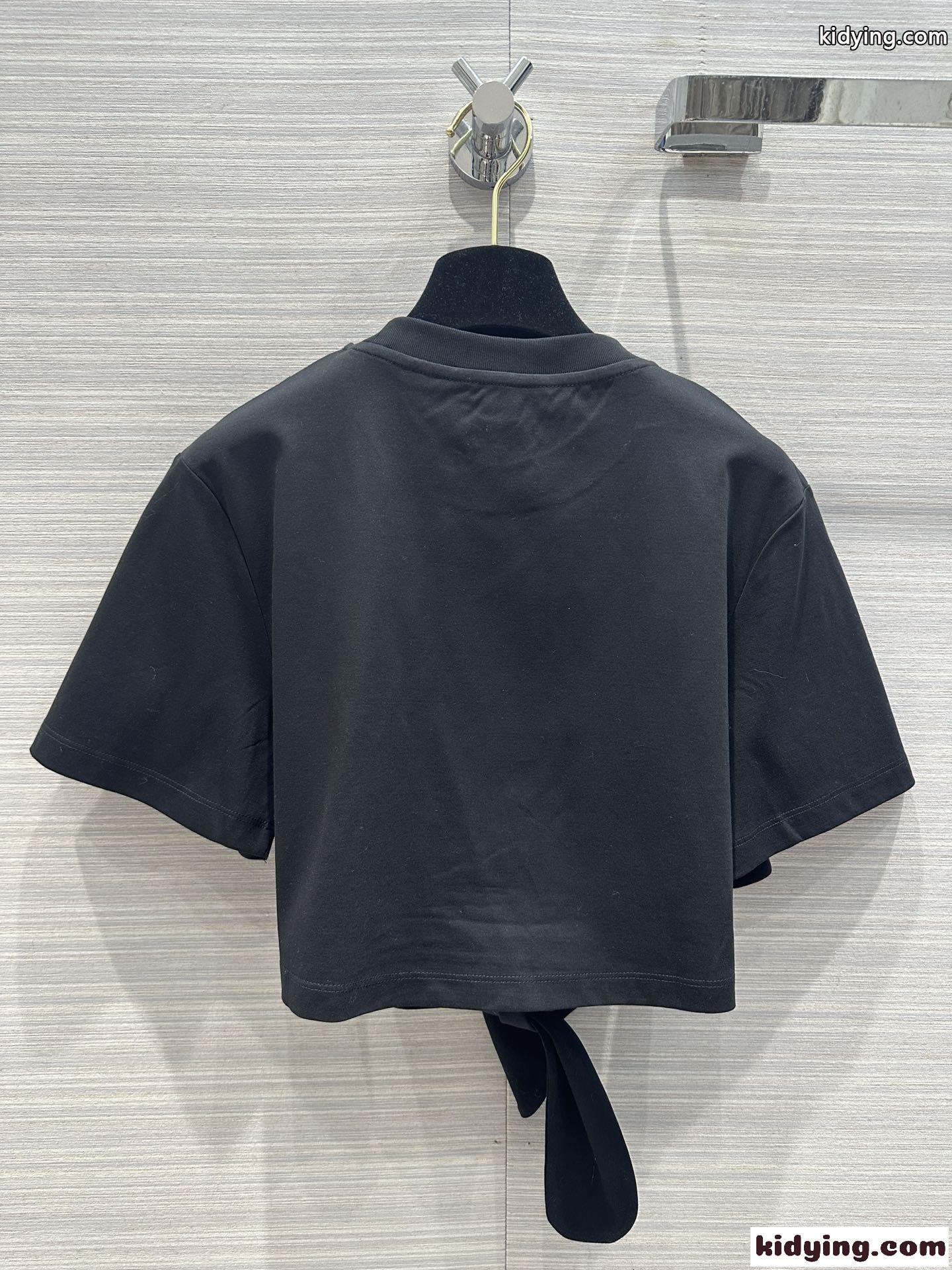 23新作 ルイヴィトン セルフタイTシャツ ルイヴィトン Tシャツ コピー ラウンド ネック 半袖 ブラック-4