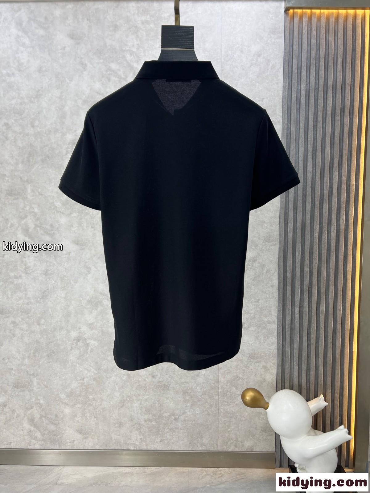 洗練された カジュアル ロゴ コットンピケ 半袖ポロシャツ モンクレール Tシャツ コピー ブラック-1