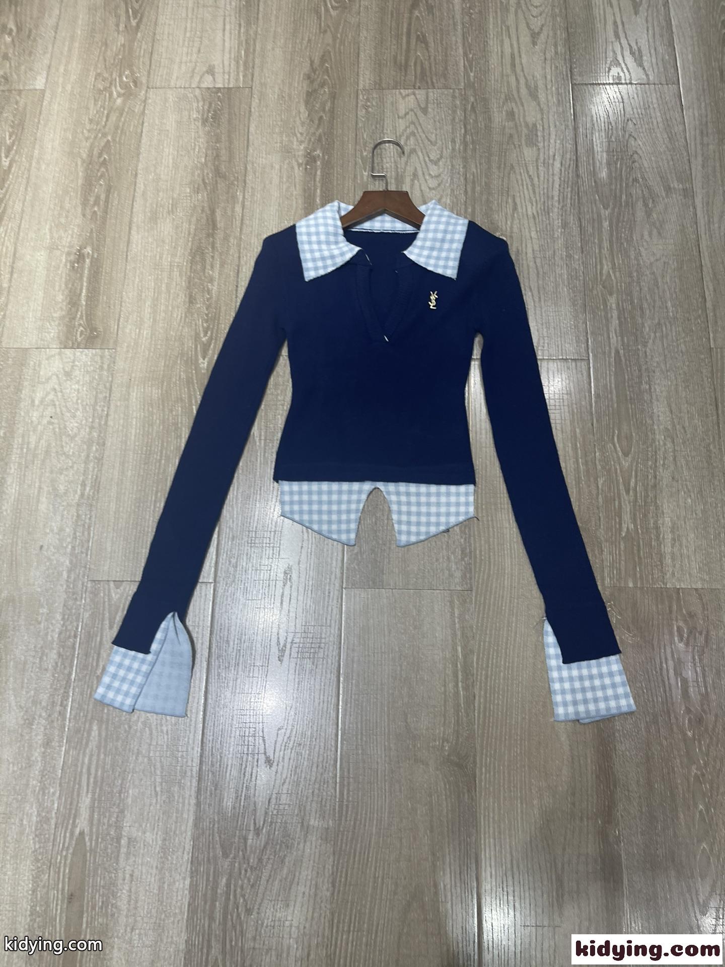YSL サンローラン フラグメントコピー トップス セーター 柔らかい ニット 学院風 ブルー-0