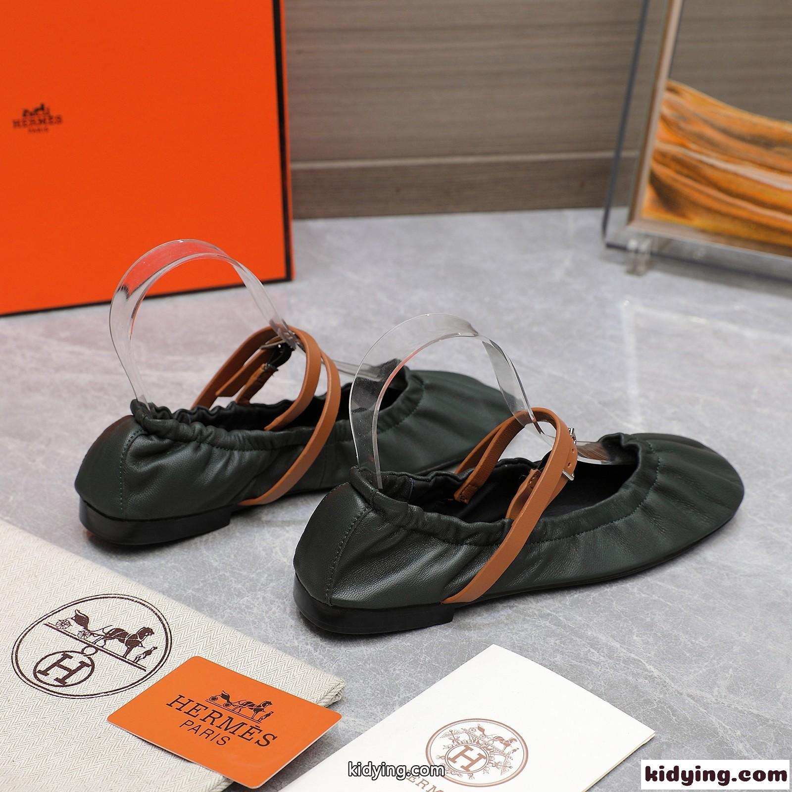 大人 可愛い ジョリーバレエシューズ エルメス パンプス コピー グリーン-4