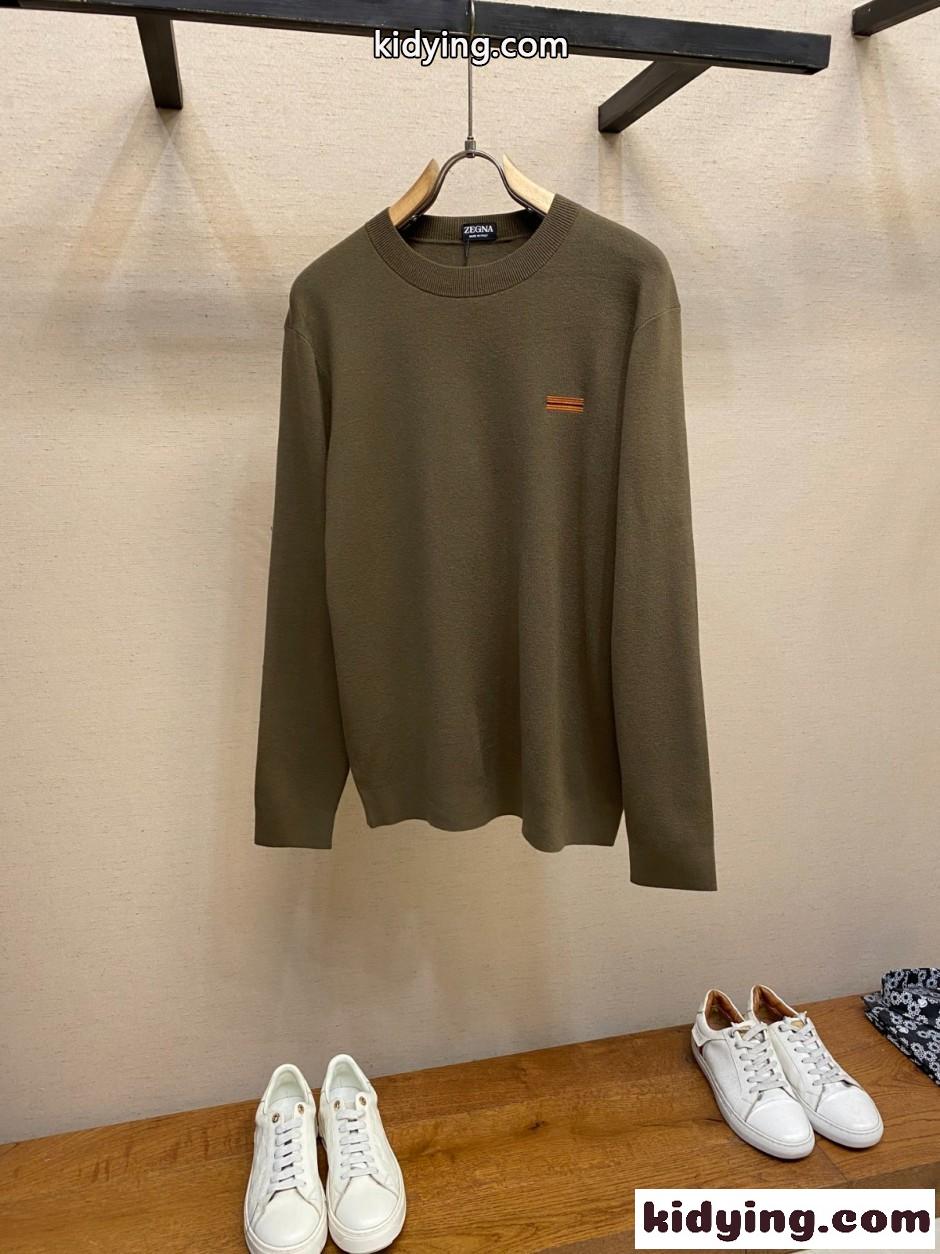シンプル 上品 クルーネック ニット エルメネジルド・ゼニア セーター 偽物 グリーン-1
