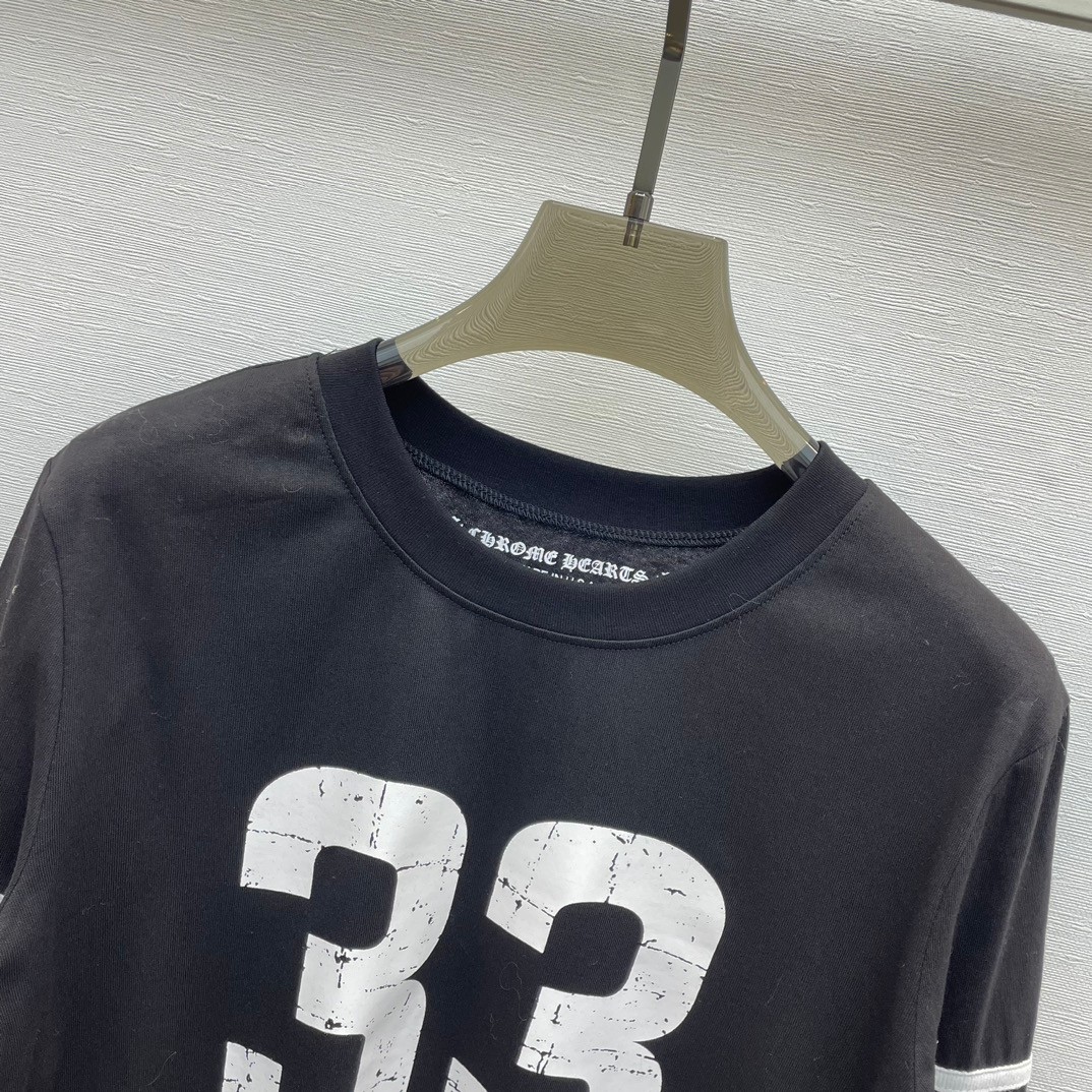 カジュアル ゆったり プリント クロムハーツ Tシャツ コピー クルーネック ブラック-2