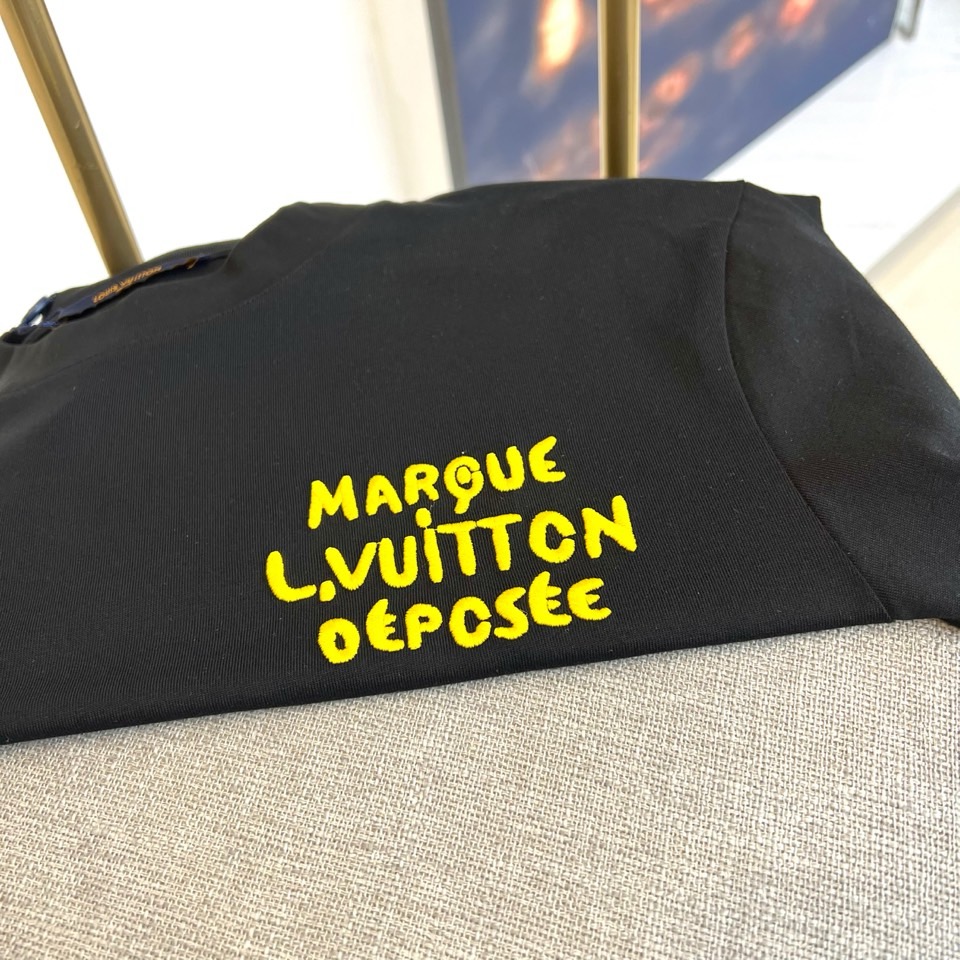 ルイ・ヴィトン Tシャツ コピー カジュアル ロゴ コットン 半袖Tシャツ ブラック-2