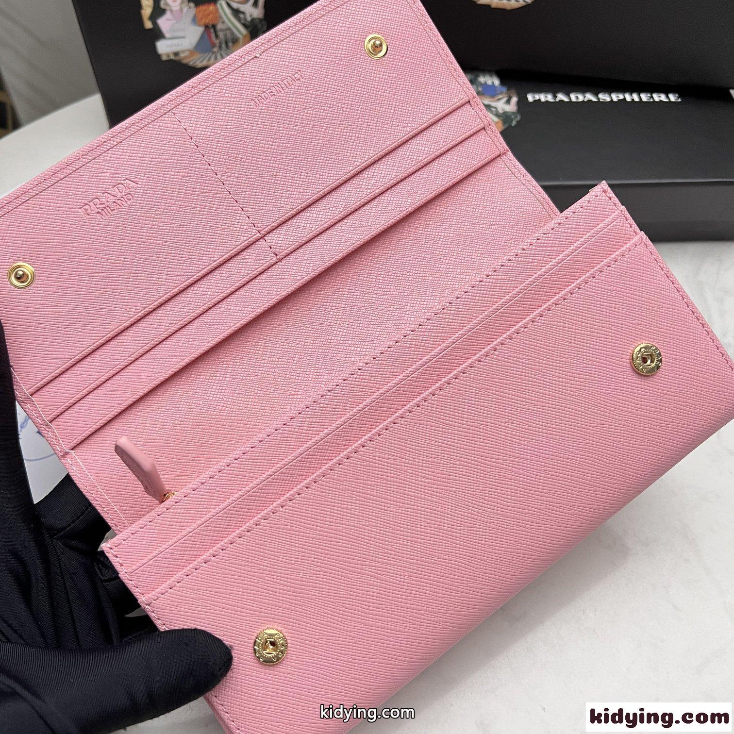 可愛い ピンク 定番 人気 ロゴ レディース 長財布 カーフレザー プラダ 財布 コピー 飽きのこない-2