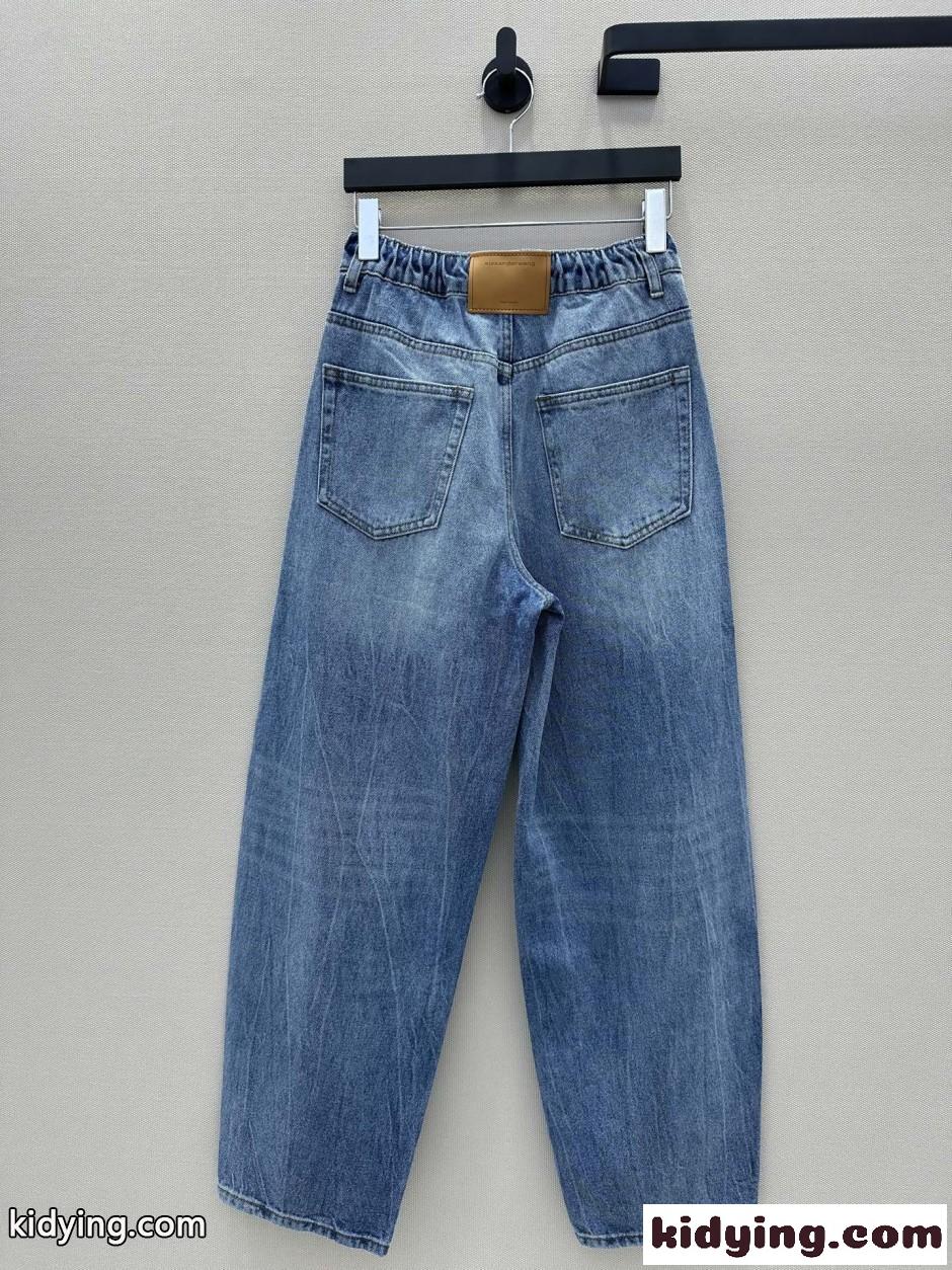 ドローストリング バレルレッグ デニムパンツ アレキサンダーワング ジーンズ 偽物 ブルー-4