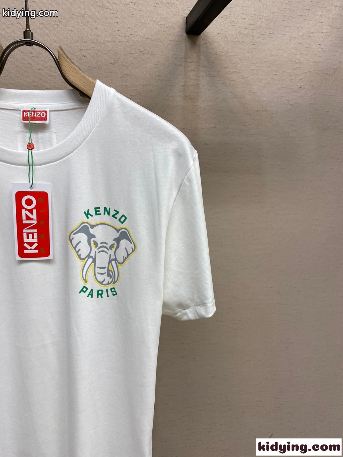 おしゃれ 人気 クルーネック エレファント 半袖Tシャツ メンズ ケンゾー Tシャツ コピー ホワイト-1
