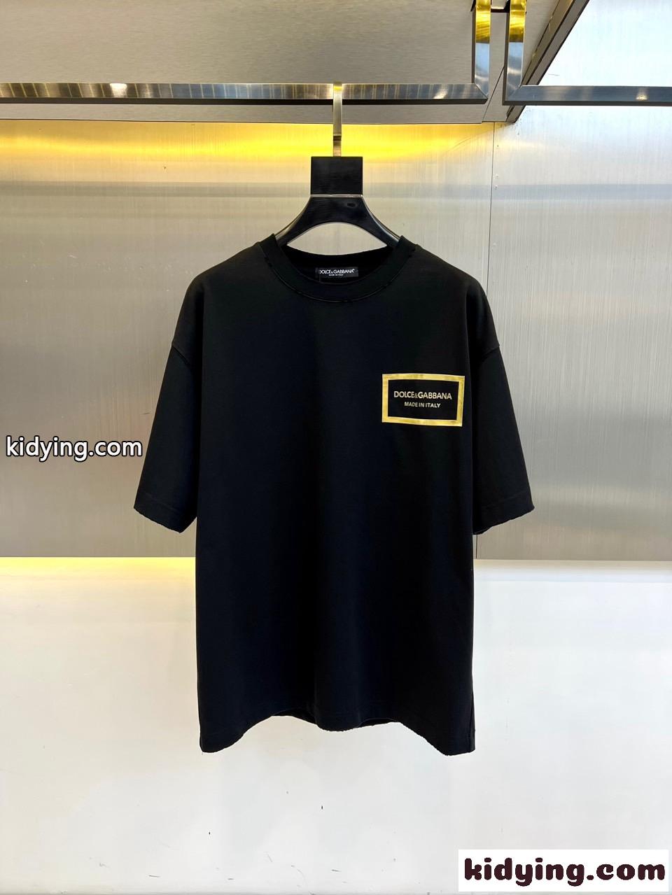 カジュアル ロゴ 半袖Tシャツ ドルチェ&ガッバーナ Tシャツ 偽物 コットン ブラック-0