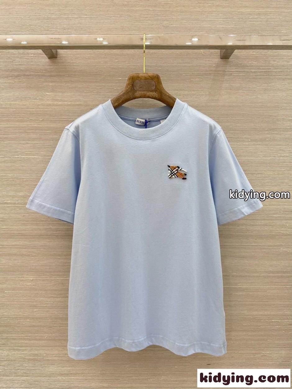 ナイトチェック コットンTシャツ バーバリー Tシャツ 偽物 ライトブルー-0