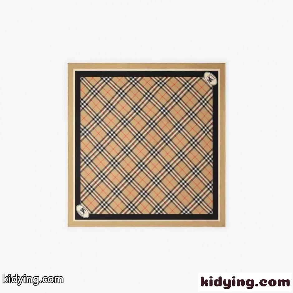 人気 チェック シルクスカーフ バーバリー スカーフ 偽物 90x90cm ベージュ-0