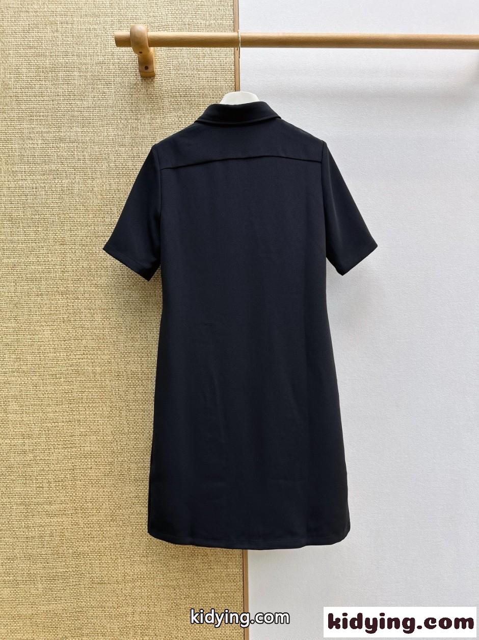 シンプル トリオンフ刺繍 半袖シャツワンピース セリーヌ ワンピース 偽物 ブラック-4