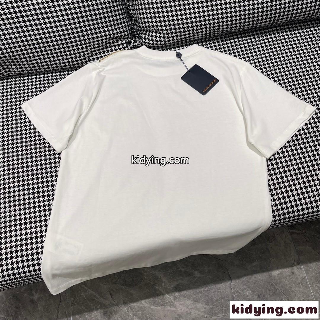 おしゃれ プリント クルーネック ルイ・ヴィトン Tシャツ コピー 快適 半袖 トップス-4