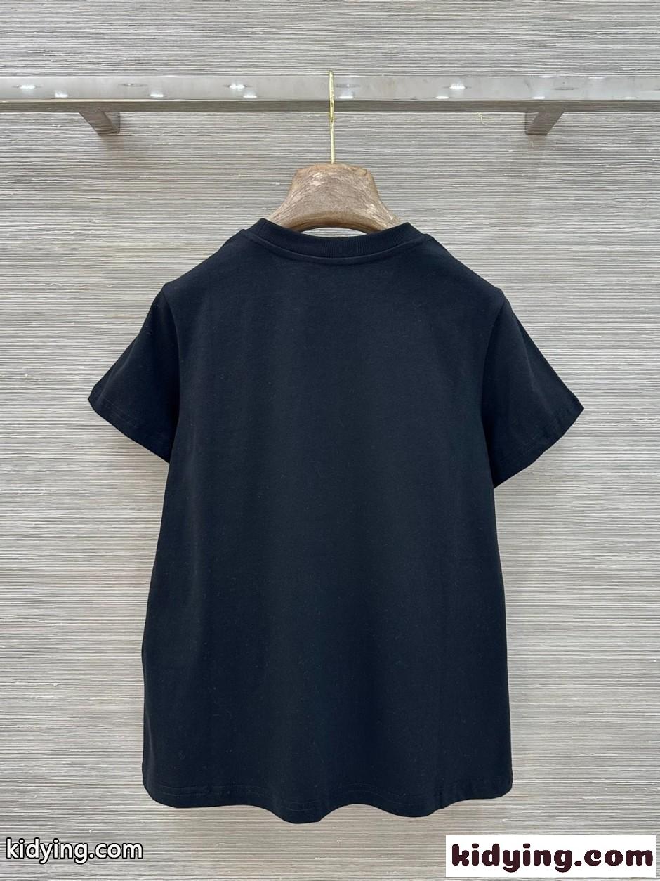 シンプル ロゴ入り コットン ミュウミュウ Tシャツ コピー ブラック-4