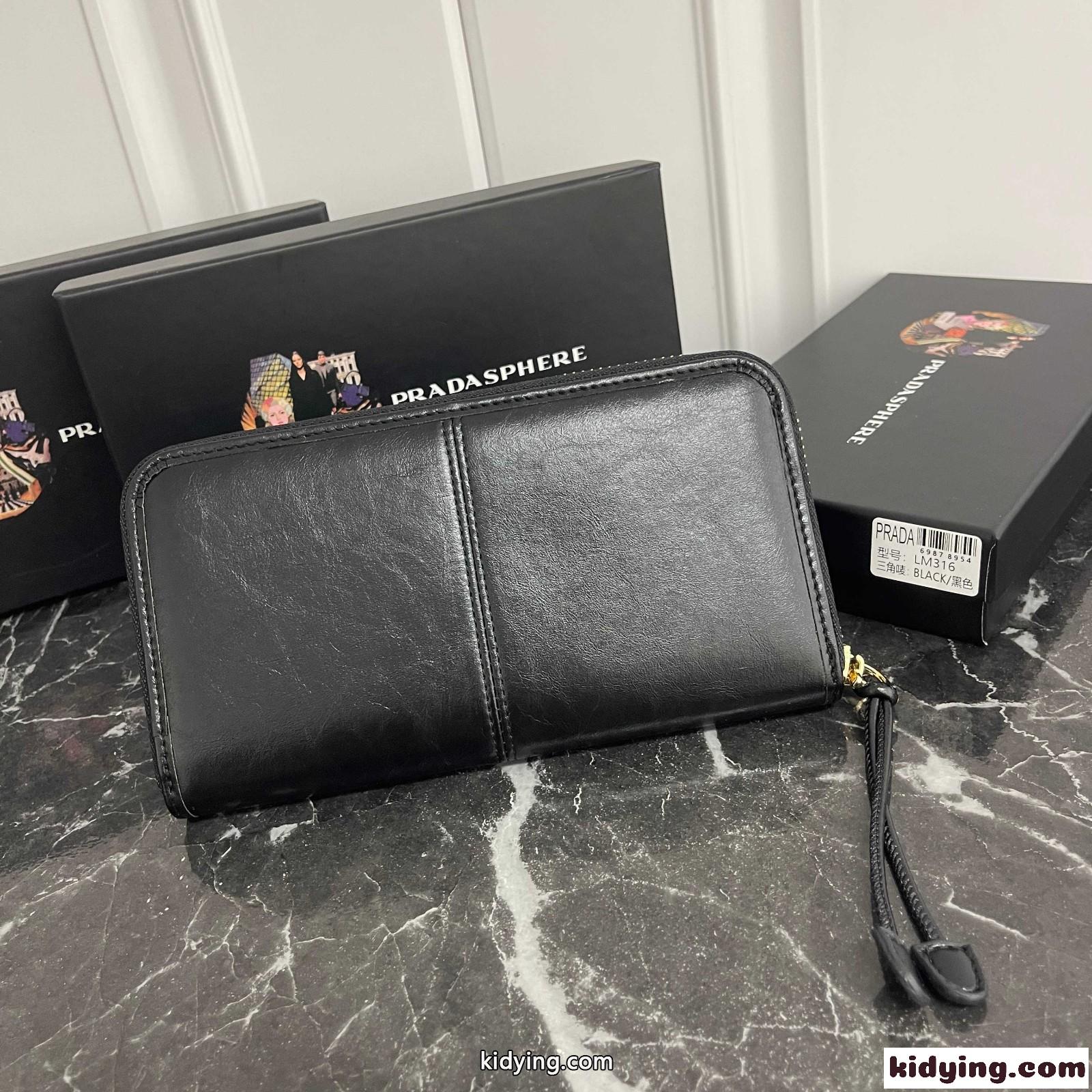 シンプル 上品 ラウンドファスナー 長財布 プラダ 財布 コピー ユニセックス ブラック-1
