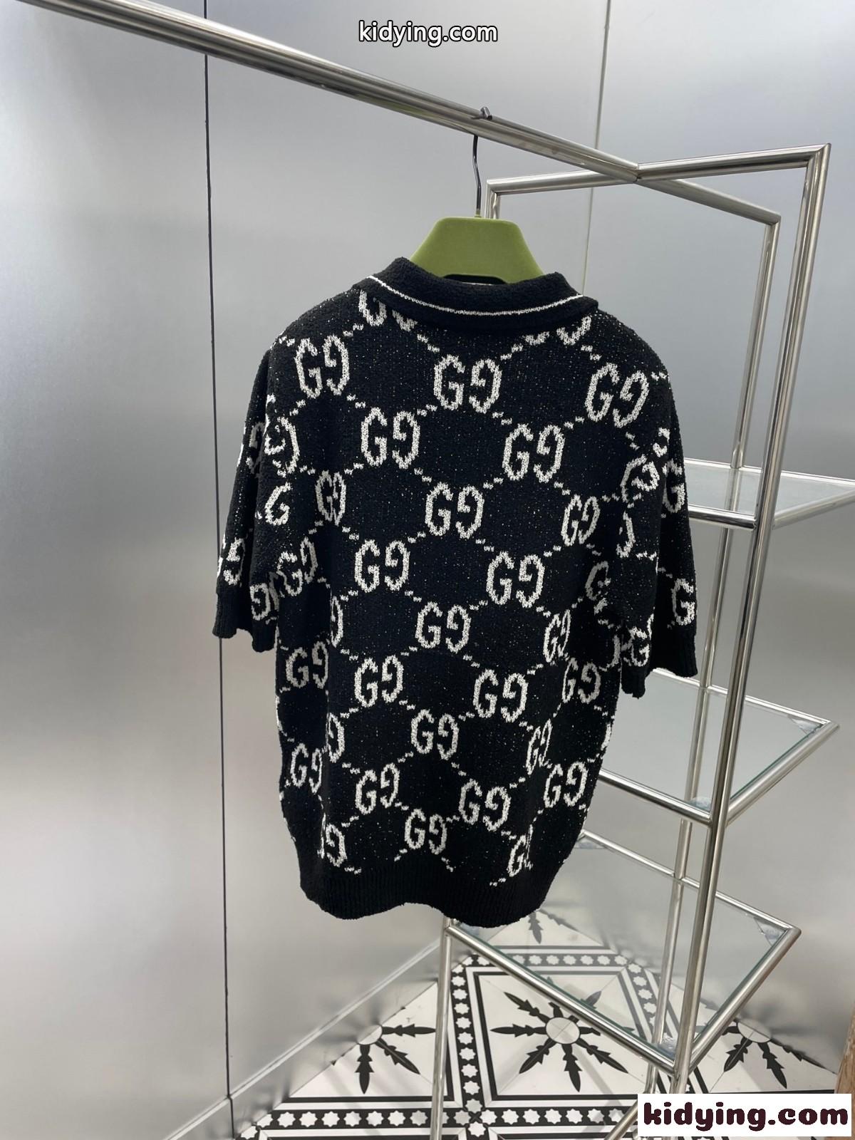 上品 GGジャガード ファインコットン ポロトップ グッチ ニット コピー ショートスリーブ-1