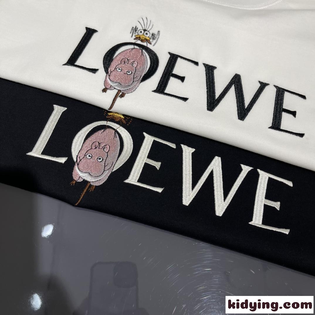 ロゴ 刺繍 メンズ トップス クルーネック ロエベ tシャツ コピー 半袖 コットン 着心地いい おしゃれ ホワイト ブラック-4