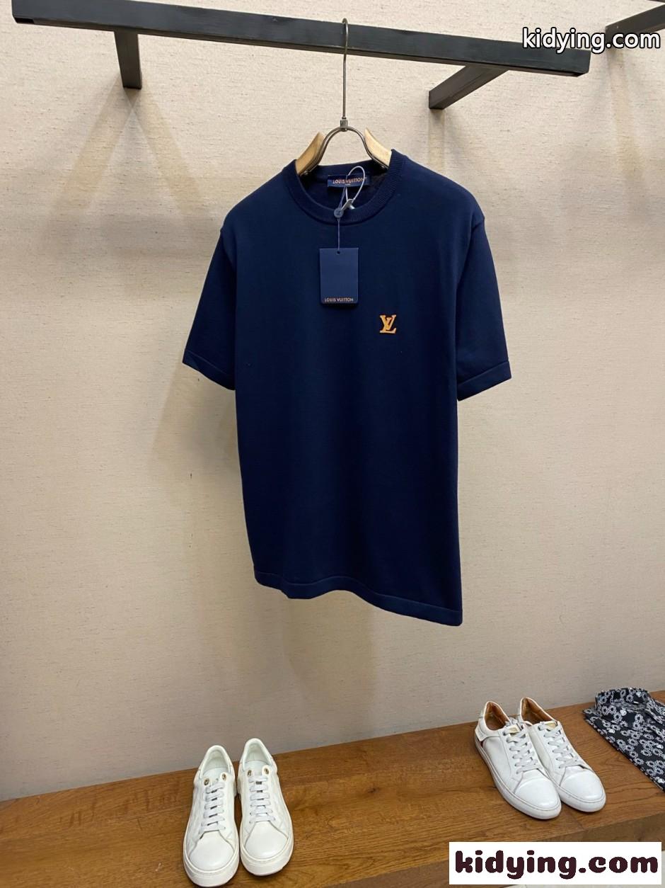 ショートスリーブ クルーネック ウィズ シグネチャー ルイ・ヴィトン Tシャツ コピー ネイビー-2