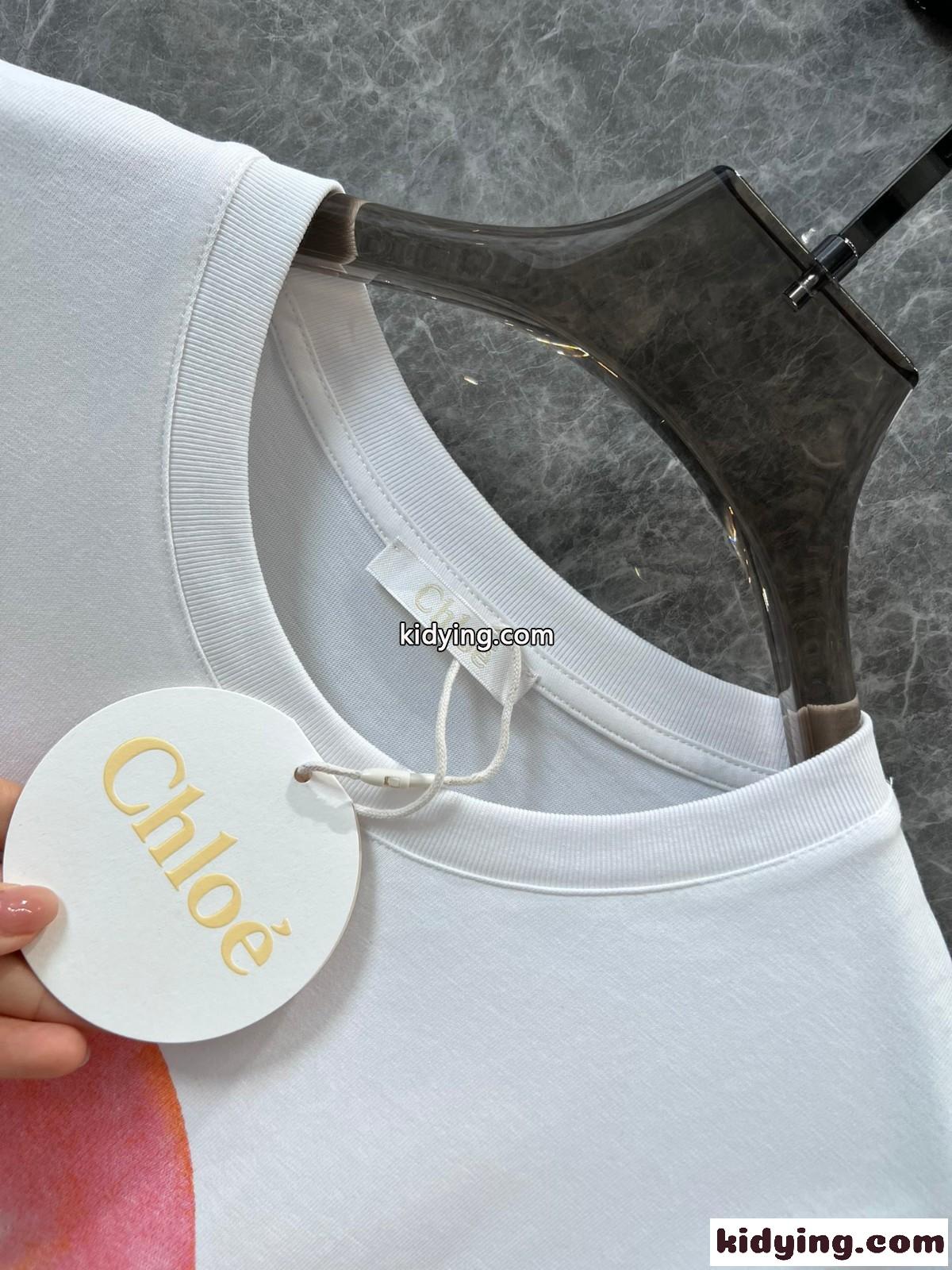 クロエ Tシャツ コピー 24SS 春夏 プリント 半袖Tシャツ クルーネック-4