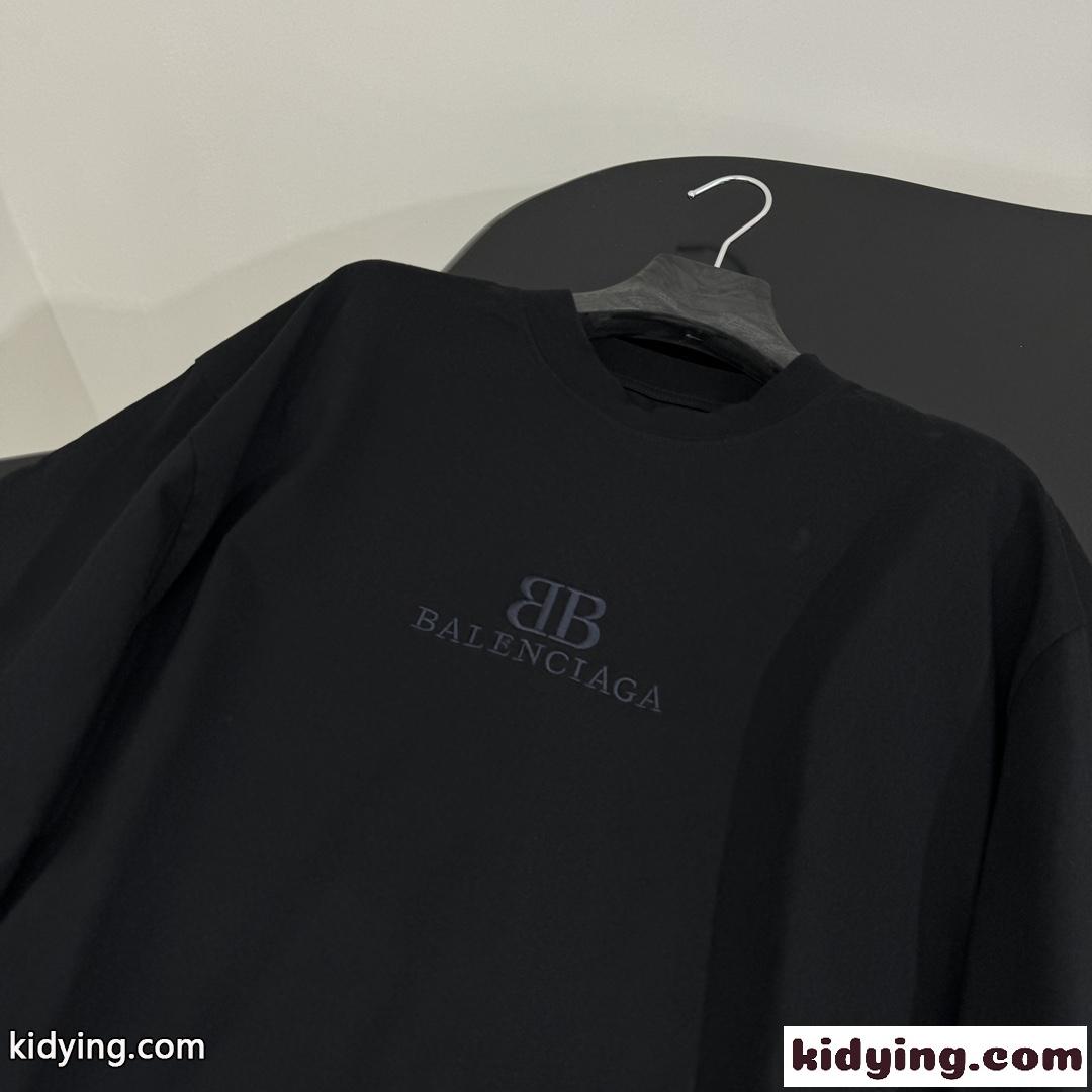 カジュアル オーバーサイズ 刺繍入り バレンシアガ Tシャツ コピー ブラック-1
