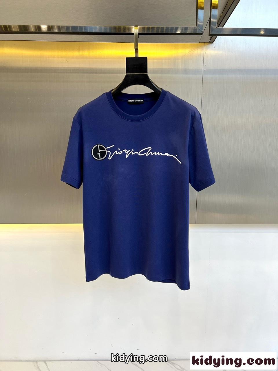 カジュアル ロゴ入り アルマーニ Tシャツ コピー 半袖Tシャツ ブルー-1