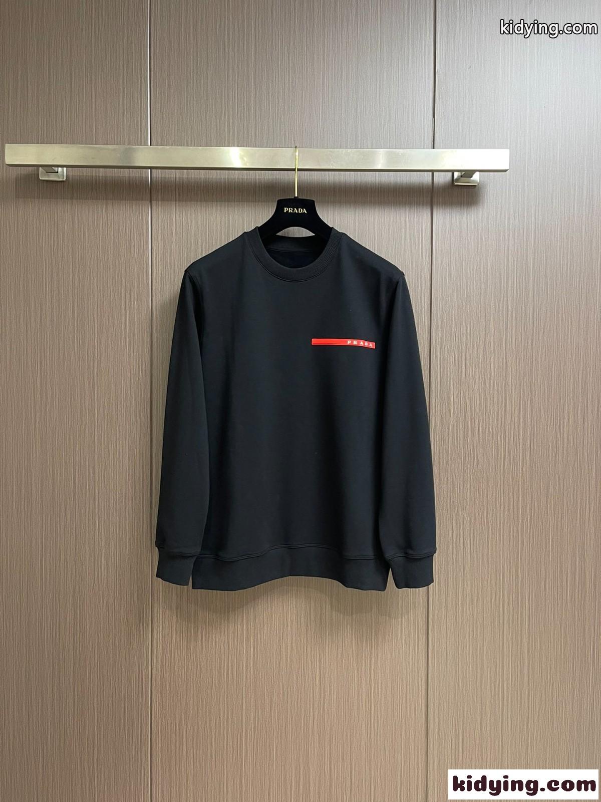 プラダ Tシャツ コピー クルーネック スウェットシャツ ブラック-1