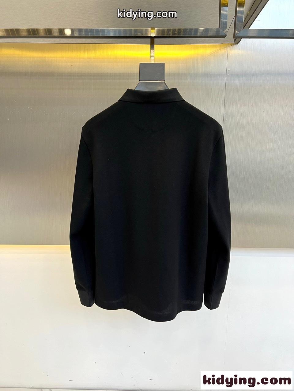 カジュアル 上品 コットン 長袖 ポロシャツ プラダ Tシャツ コピー ブラック-3