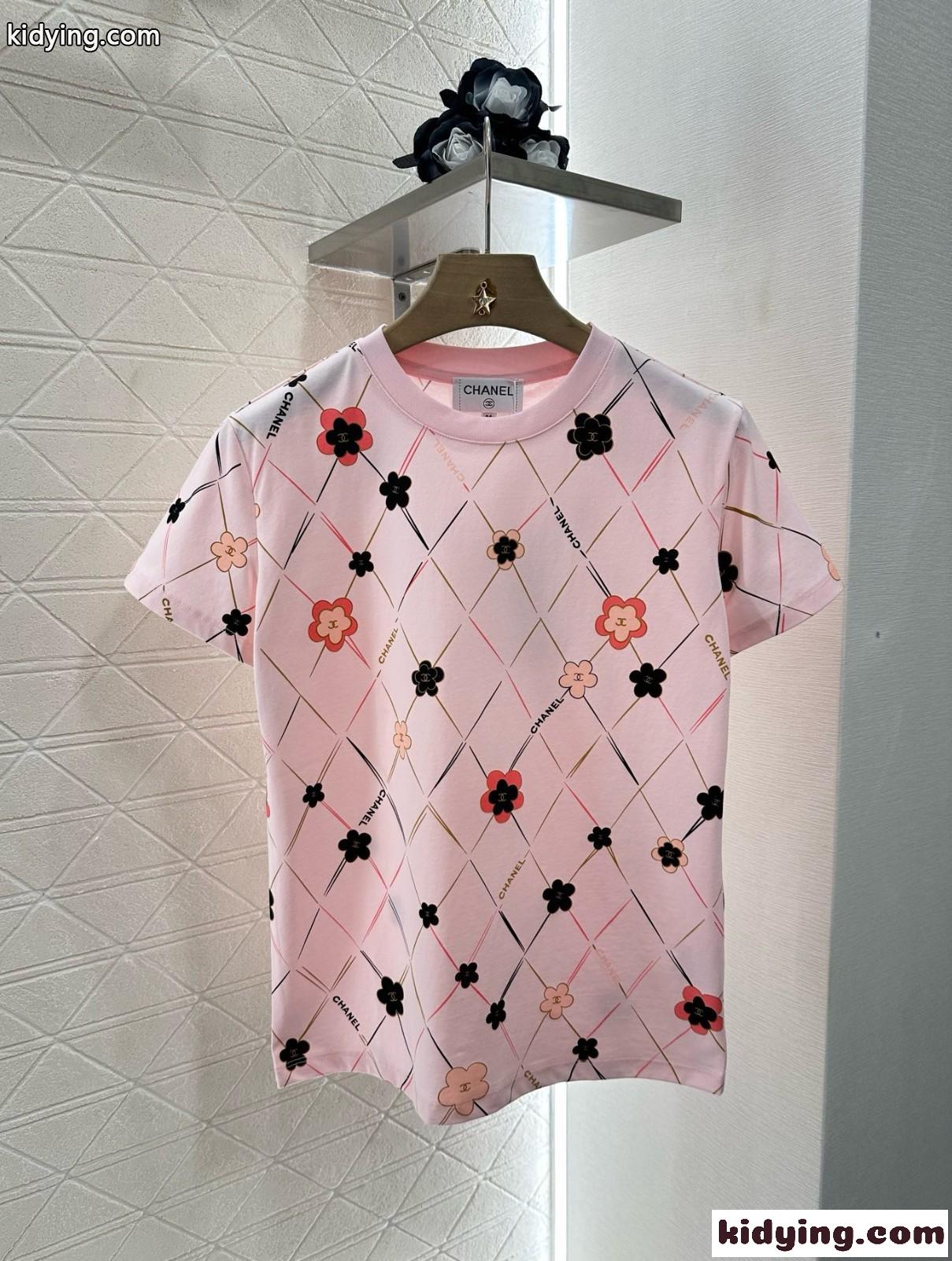 シャネル Tシャツ コピー カジュアル プリント 総柄 半袖Tシャツ コットン ピンク-2
