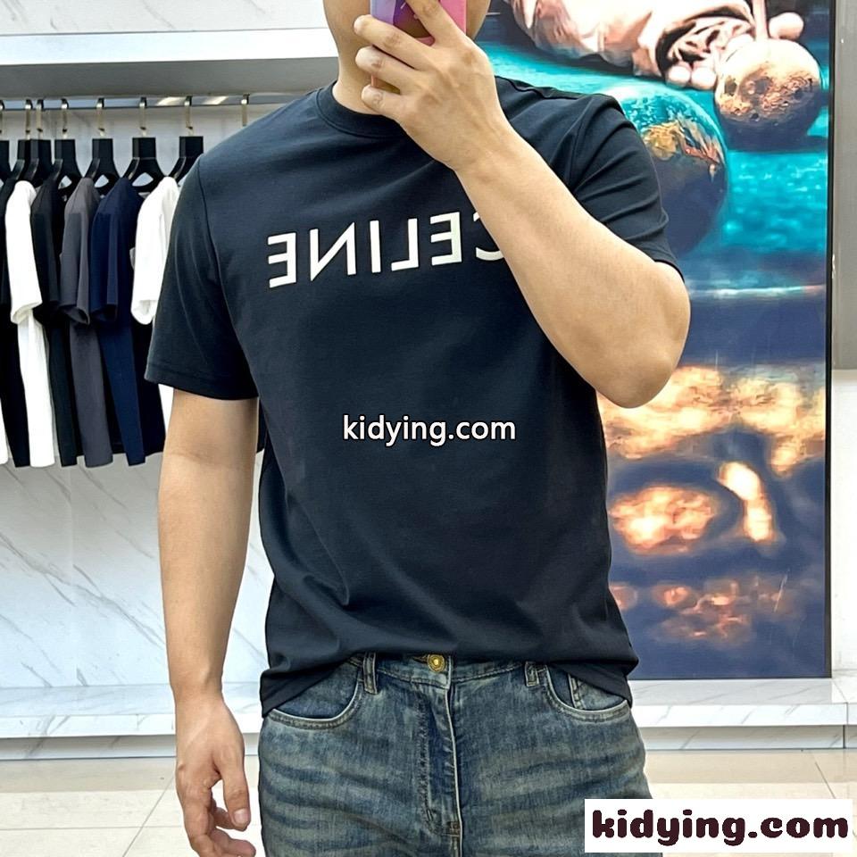 シンプル 着回し ロゴプリント クルーネック セリーヌ Tシャツ コピー 半袖Tシャツ ブラック-1