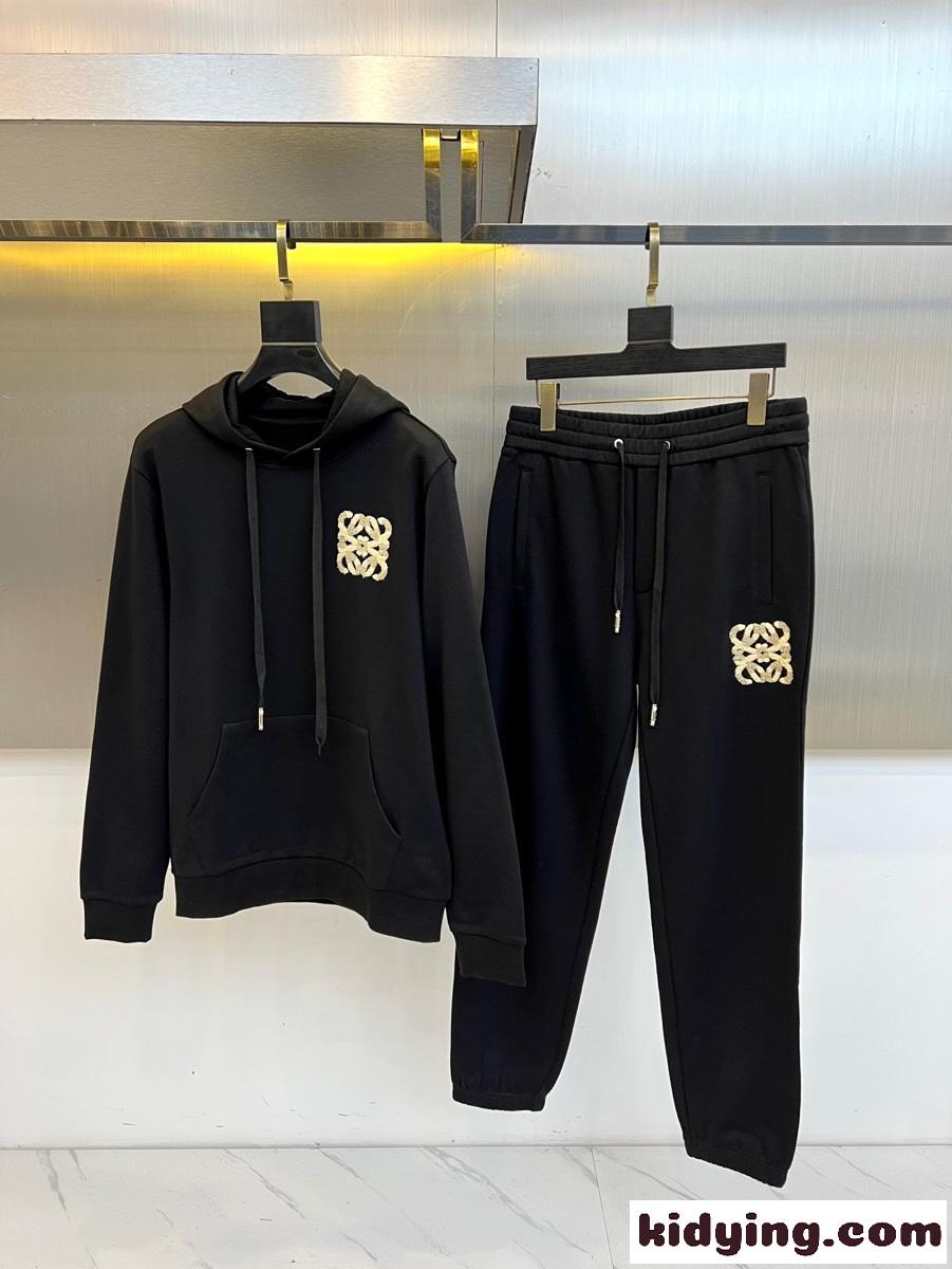 アナグラム フーディー＆スウェットパンツ 上下セット ロエベ セットアップ 偽物 ブラック-0