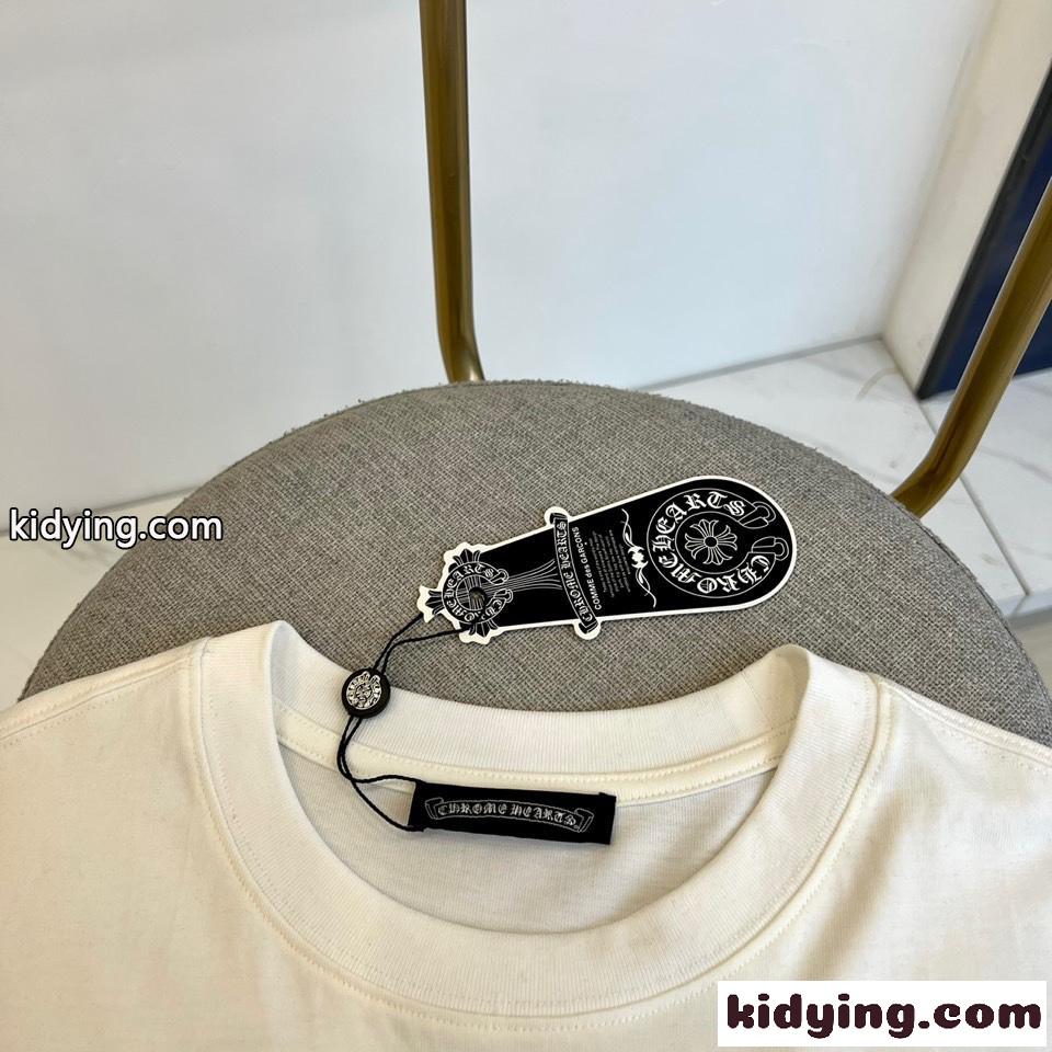 マルチカラー刺繍入り クロムハーツ 半袖Tシャツ コピー クルーネック ホワイト-1