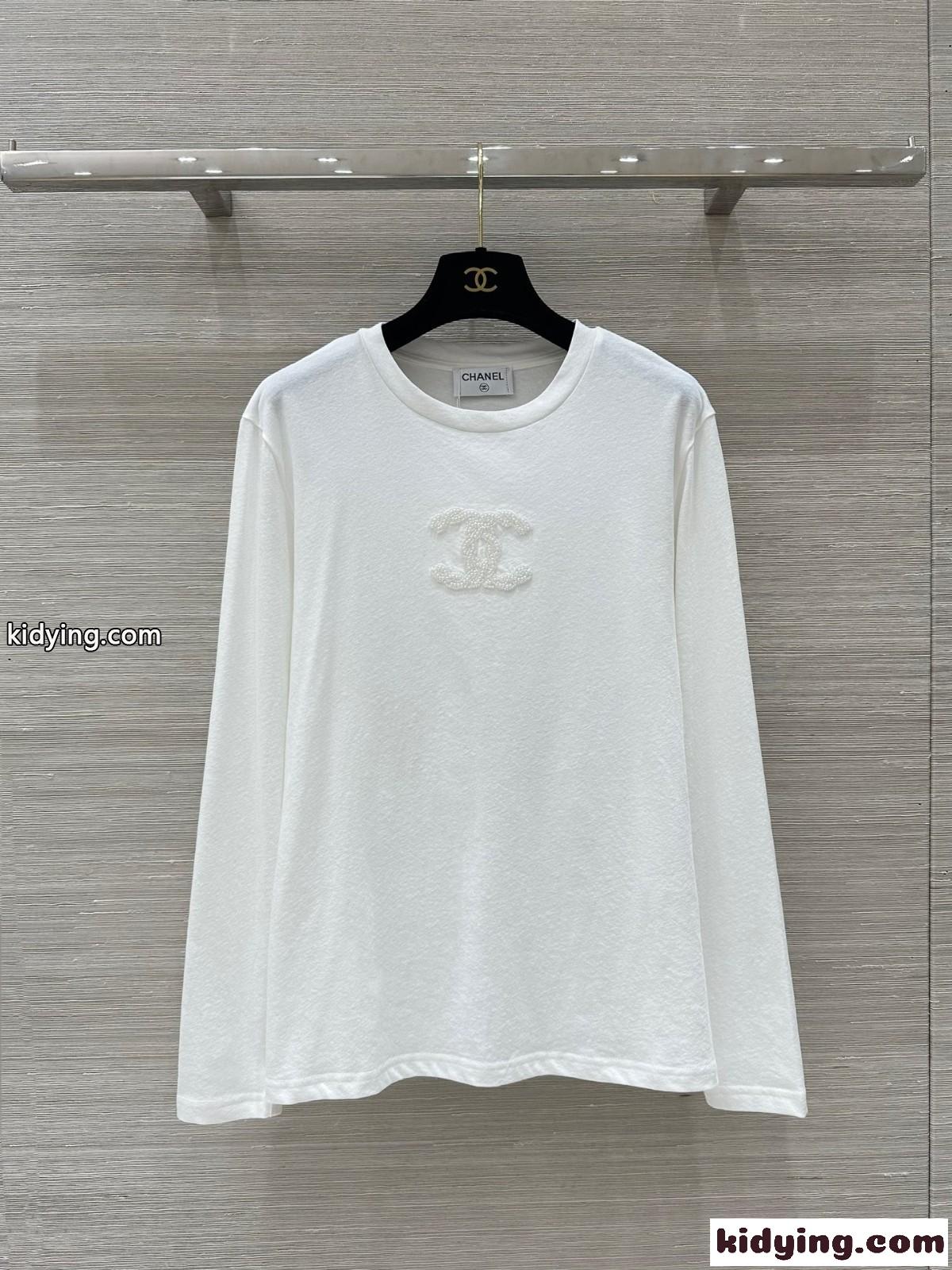 カジュアル コットン 長袖Tシャツ シャネル Tシャツ コピー クルーネック-2