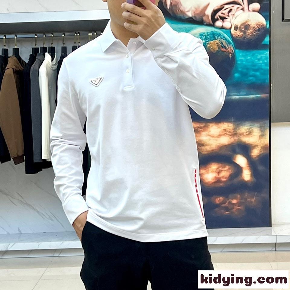 定番 カジュアル ロゴ入り プラダ Tシャツ コピー メンズ 長袖 ポロシャツ-0