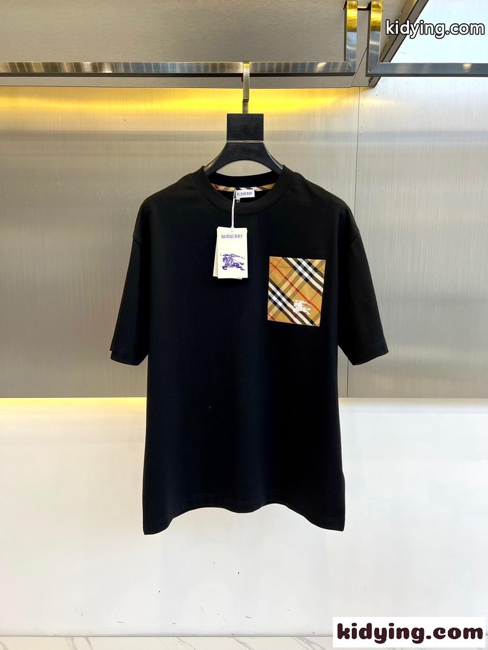 お洒落 コットン 半袖Tシャツ バーバリー Tシャツ コピー クルーネック ブラック-0