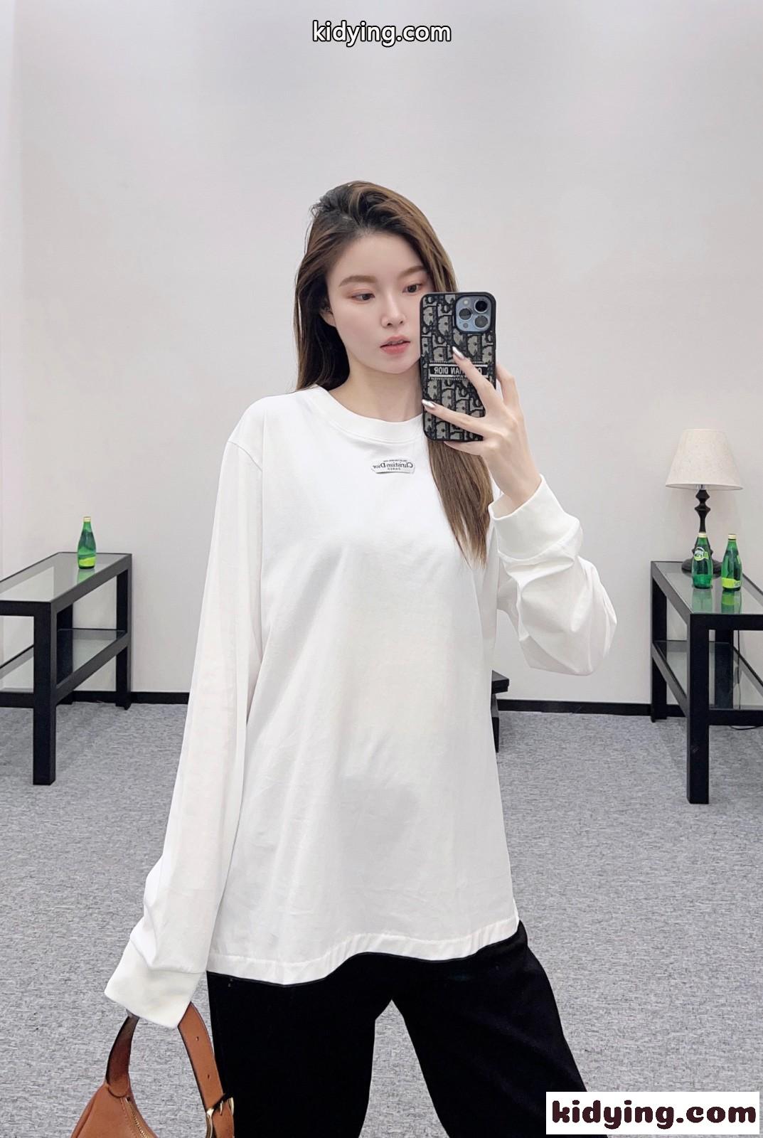 シンプル 着回し コットン長袖Tシャツ クリスチャン・ディオール Tシャツ コピー ホワイト-5