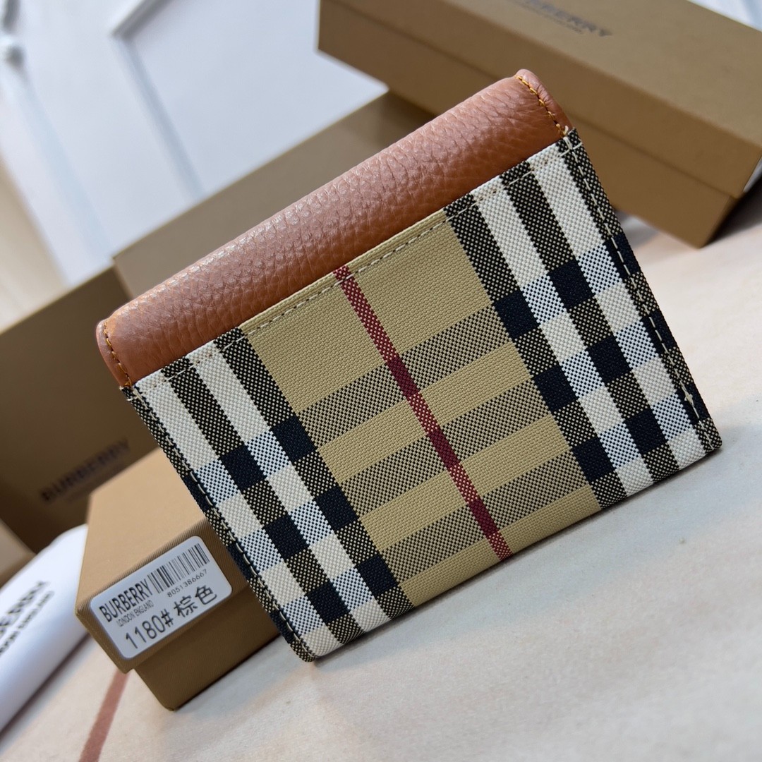 バーバリー 財布 コピー 人気 チェック＆レザー コンパクト財布 ブラウン-5