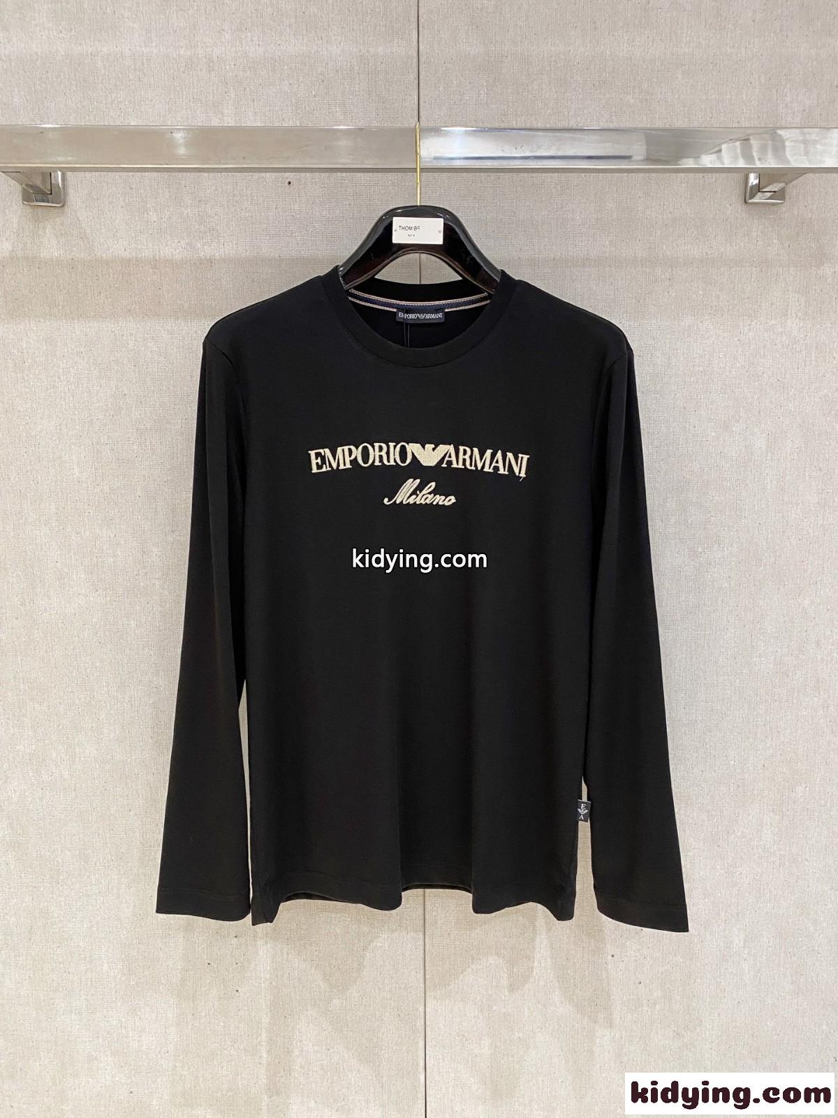 定番 合わせやすい ロゴ 長袖Tシャツ アルマーニ Tシャツ 偽物 コットン ブラック-2
